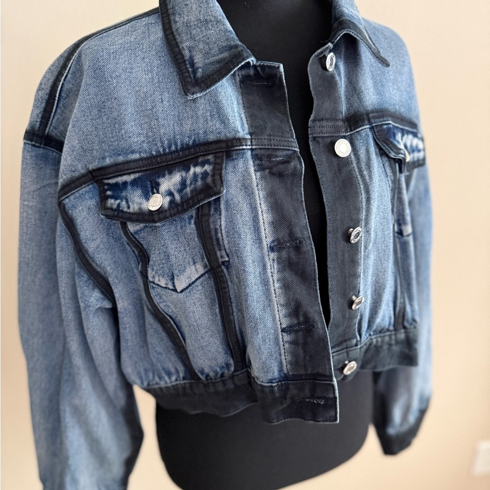 PrettyLittleThing Acid Wash Cropped Denim Jacket Oversized Boxy US 6 - Picture 2 of 11